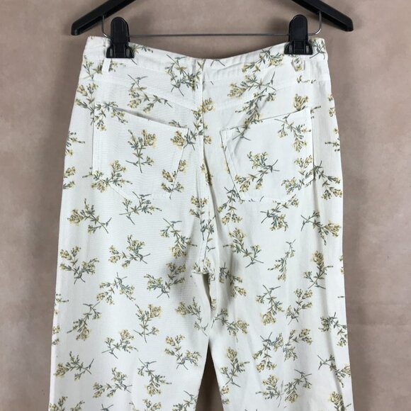 ENGLISH FACTORY Floral Wide Leg White CROP JEANS Size MEDIUM - Picture 5 of 9